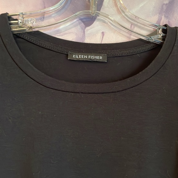 Eileen Fisher Stretch Jersey Knit Crew Neck Long Sleeved Black Tencel Top - Picture 7 of 9